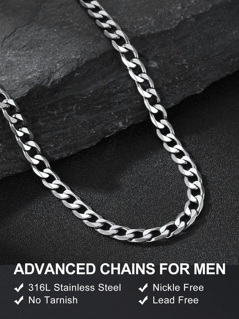 Suplight Cuban Link Chain for Men Women 4mm Stainless Steel Miami Cuban Link Chain Necklace 18" Hip Hop Jewelry Silver Chains for Men Father Husband, Send Gift Box - Image 4